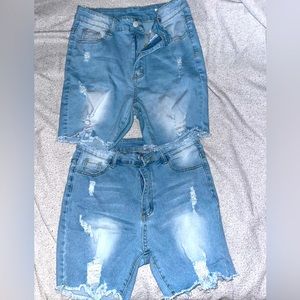 Ripped Raw Hem Denim Shorts